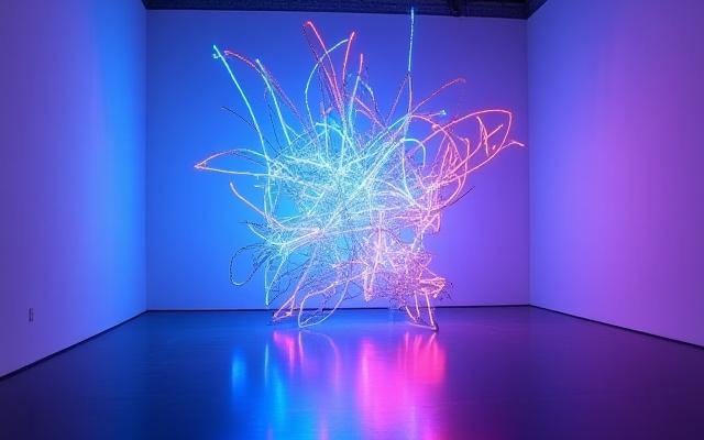 Opera d'arte al neon in una galleria d'arte contemporanea